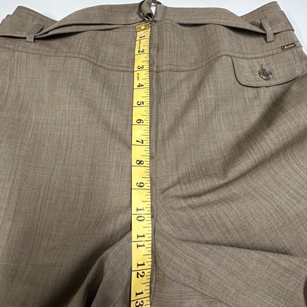 St John Women Trouser Pants 8 Straight Leg Wool Blend Belted Taupe Brown Career - Picture 8 of 11